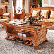 Rattan wood tea table Rattan tea table Long tea table Rattan woven tea table Small apartment sofa tea table combination customization