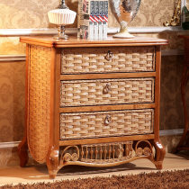 Rattan wood bucket cabinet Rattan three-bucket cabinet Solid wood rattan cabinet storage cabinet Rattan art bucket cabinet Storage cabinet 3-bucket cabinet Rattan furniture