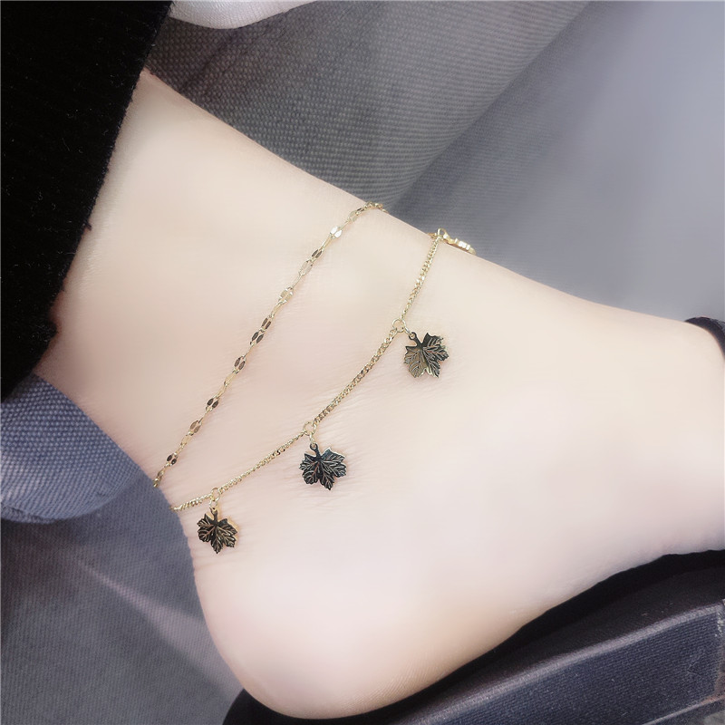 Titanium steel maple leaf anklet feminine 18k gold does not fade Korean version of the net red Sen summer accessories adjustable ins tide