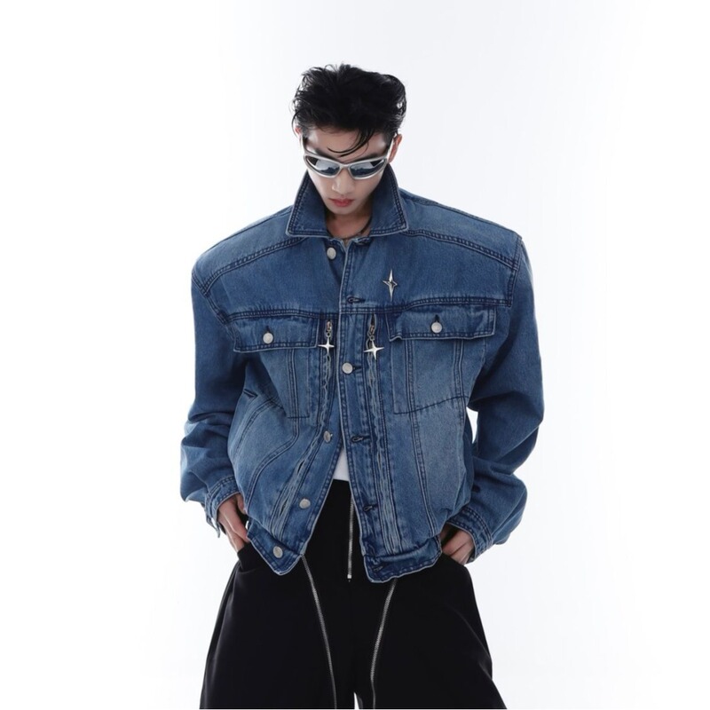 American High Street Loose Denim Jacket Men's Lapel Short Coat Washed Vintage Niche Heavyweight Top