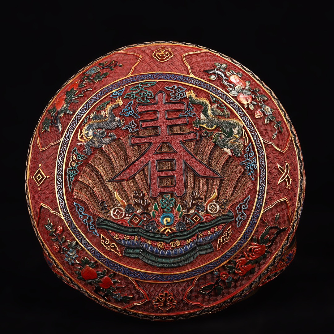 Old Tibetan Old Beijing lacquerware Painted Spring Fu Round Containing Box first decorated box Veneered Box Treasure Box Pendulum