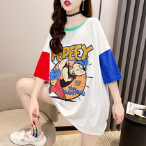 2021 summer foreign style maternity clothes loose large size printing contrast color round neck short sleeve T-shirt womens top base shirt tide