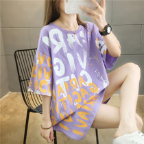 Foreign style fashion maternity clothes summer new printing medium long short-sleeved T-shirt womens top base shirt dress tide