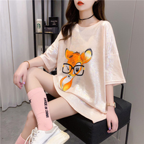 2021 new foreign-style maternity dress summer printing loose large size medium long short-sleeved t-shirt womens top base shirt