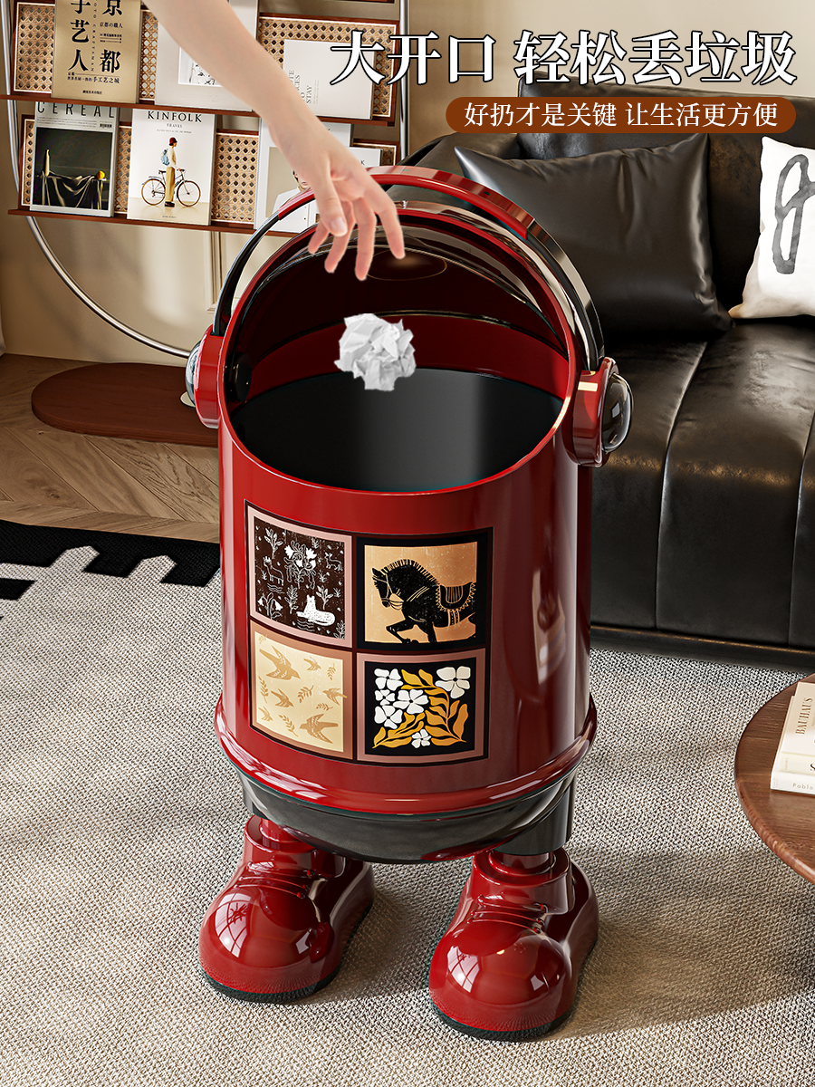 Vintage-Style Trash Can for Home Use, 2025 New Model, High Aesthetic Value, Large Capacity, Creative Flip-Top Wastebasket for Living Room, Bedroom, and Kitchen