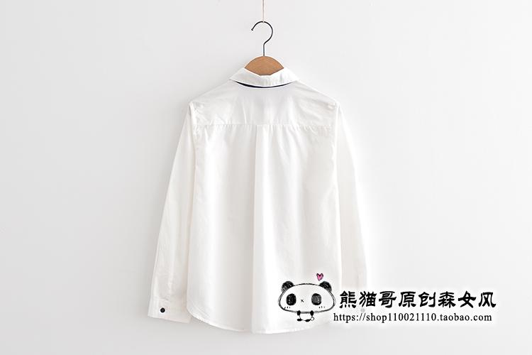 Đặc biệt hàng ngày mới dễ thương mèo gỗ khóa tie thêu dài- tay áo sơ sinh sinh viên giản dị hoang dã áo sơ mi trắng nữ Kiểu áo sơ mi nữ tay lỡ