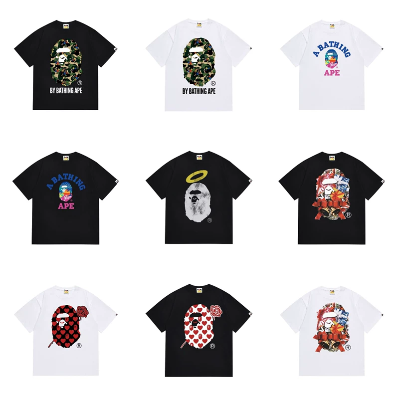 Классическая белая футболка BAPE с камуфляжной головой, футболка с коротким рукавом для мужчин и женщин, любимая