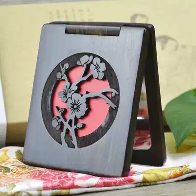 Solid Wood small mirror makeup mirror folding portable desktop monomirror wooden plum blossom hollow mirror travel makeup mirror