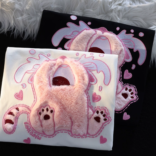 Парная одежда для влюбленных, летняя трендовая трехмерная мультяшная футболка подходит для мужчин и женщин, оверсайз, 3D, короткий рукав