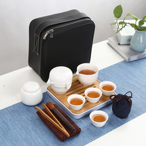 Japanese ceramic travel tea set set household one pot four cups with tea tray carrying case outdoor simple car white porcelain