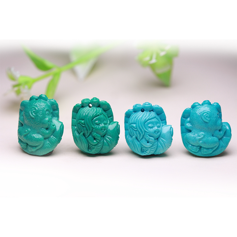 Hubei Raw Mine Green Pine Stone Original Design High Porcelain Seiko Palm Middle Pao Epiphany Man Fish Pendant Bodhi Accessories