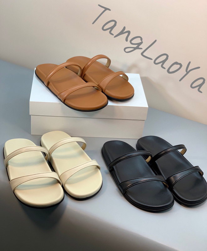 Spring and Summer New Style Simple Two-Strap Open-Toe Flat Slippers Genuine Leather Versatile Vacation Style Outdoor Beach Sandals Spring and Summer New Style Simple Two-Strap Open-Toe Flat Slippers Genuine Leather Versatile Vacation Style Outdoor Beach Sandals
