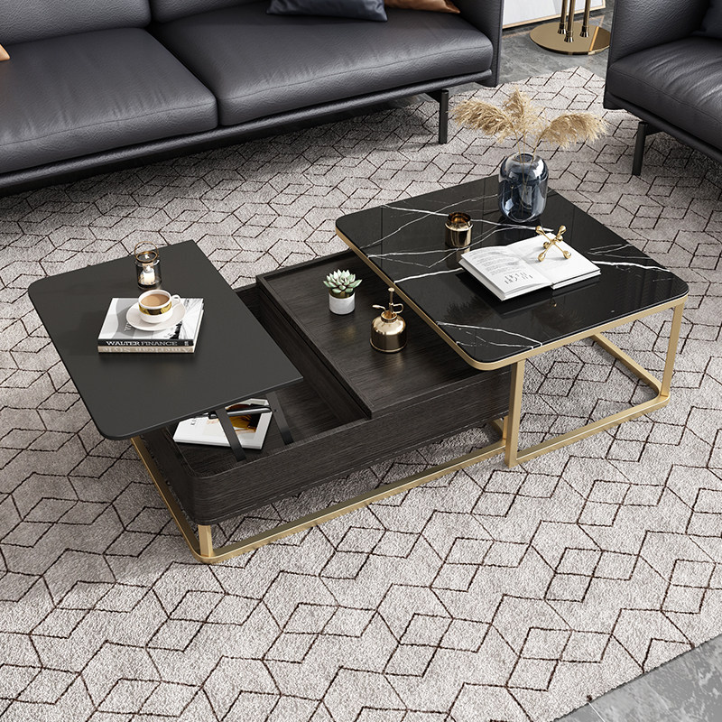 Light extravagant modern multifunctional lifting rock plate Gongfu tea Several TV cabinets combine small family type home minimalist glass #