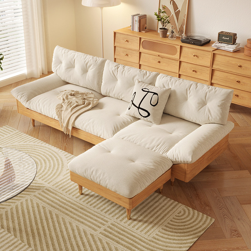 Japanese-style solid wood cloud sofa living room small apartment modern minimalist fabric sofa combination Nordic furniture designer