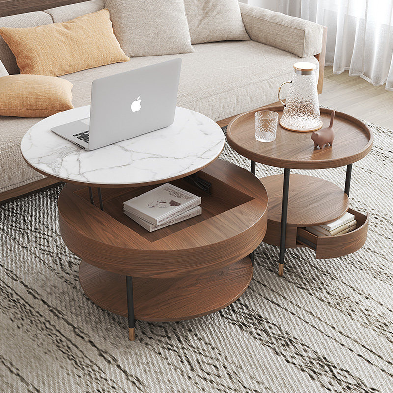 Nordic light luxury multi-function lift coffee table TV cabinet combination modern minimalist living room small round storage tea table
