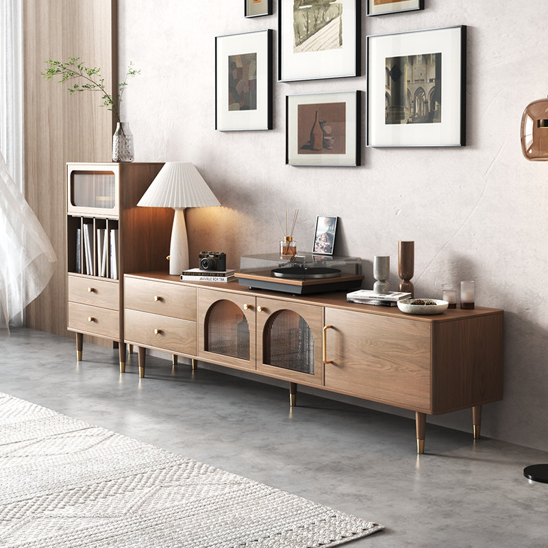 Modern minimalist TV cabinet coffee table combination Nordic light luxury small apartment living room floor cabinet with side cabinet high-end furniture