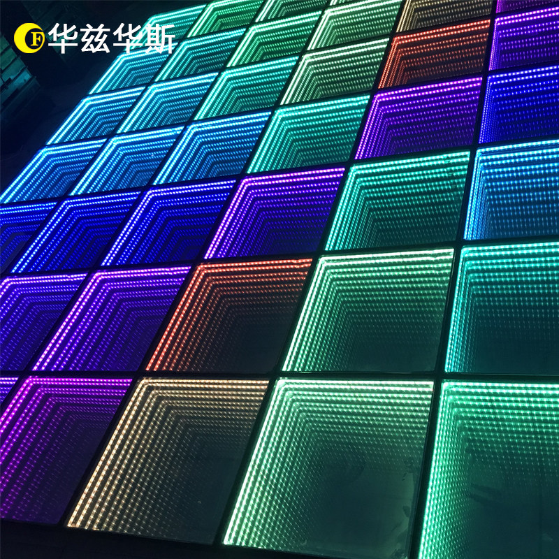 LED multi-layer mirror 3D abyss mirror floor background wall tramping bar stage luminous neon induction floor brick light