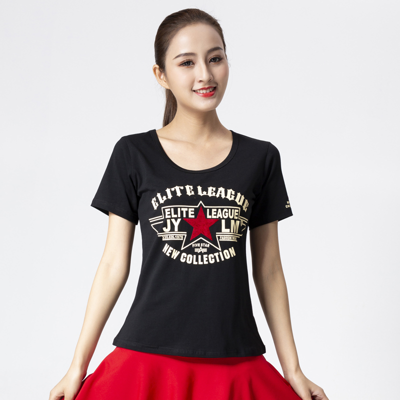 New sailor dance dress ladies black slim short sleeve T-shirt cotton casual crew neck half sleeve jacket large size summer