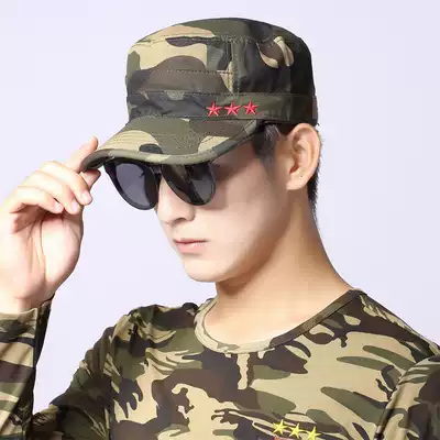 Men's new military fan hat embroidered casual cap pure cotton flat top hat outdoor breathable sunscreen sun hat