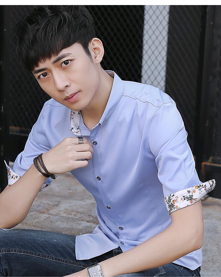 Mùa hè mới trẻ trung phiên bản Hàn Quốc tự tu luyện 5 điểm tay áo sơ mi nam tay áo ngắn tay áo thời trang giản dị - Áo quần âu áo sơ mi