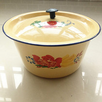 Enamel basin with lid Enamel basin enamel lard bowl filling basin and basin boiling pot old-fashioned basin thickened