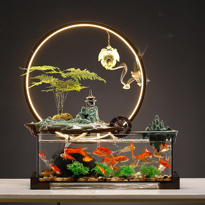 Goldfish cylinder round living room small desktop ultra-white glass ceramic cycle oxygen filtration creative home flow
