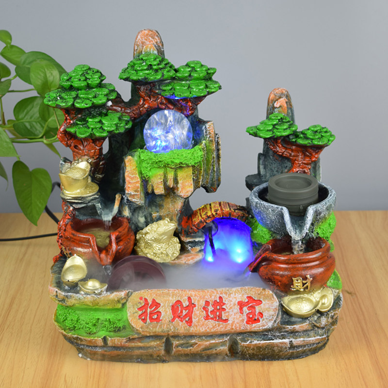 Open Moving Gift Recruitment Cat Fluid Fountain Fake Mountain Fengshui Wheel Front Desktop Decoration