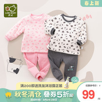 Rabbis official flagship autumn winter childrens home in winter boy girls girl clip cotton warm baby sleepwear suit