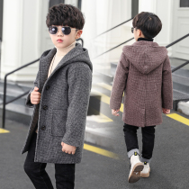 Boys woolen coat 2021 new boy autumn and winter cashmere thickened coat woolen middle child Korean version of foreign atmosphere tide