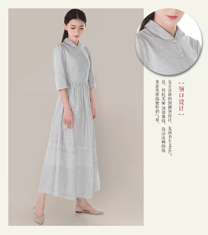 Thiết kế nguyên bản 2018 hè nữ mới retro văn học cotton đầm dài khí chất thon gọn - Sản phẩm HOT dam cong so