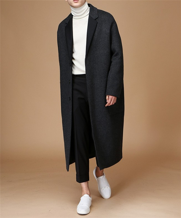 Áo khoác len nam nam dài phần phiên bản Hàn Quốc đầu gối lệch vai áo khoác cashmere rộng rãi nam 2018 mới thu đông áo khoác vest nam