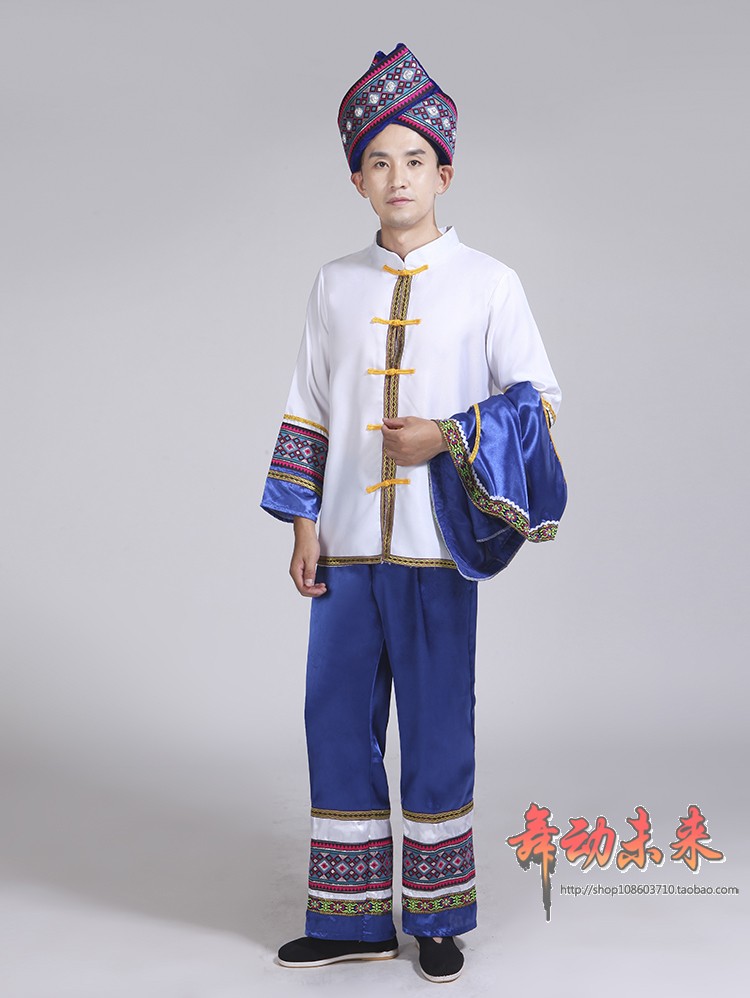 Trang phục dân tộc mới Quảng Tây Zhuang trang phục múa dân gian nam Vân Nam dành cho người lớn cucurbit biểu diễn shop đồ nam