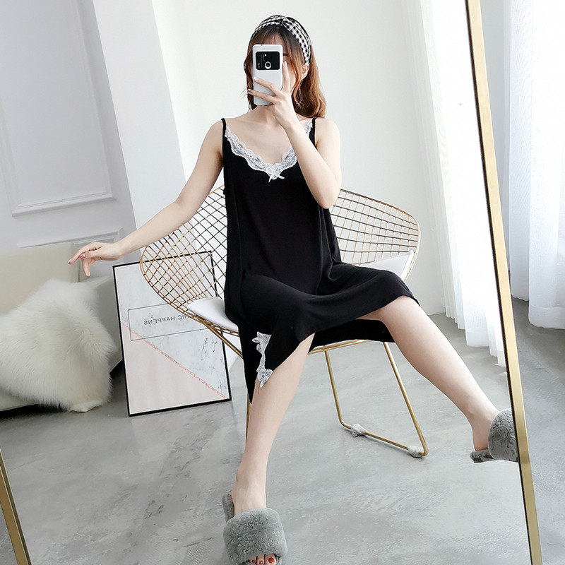 Summer thin Modal nightdress sexy lace plus fat size medium long suspender fat MM200 pounds home clothes woman