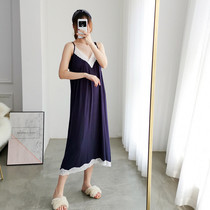 With Chest Cushion Modale Sexy Lengthened Harness Sleeping Skirt Summer Thin size Big code Fat MM200 Lace Pyjamas Woman