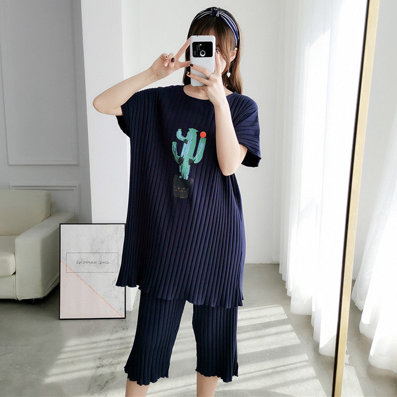 Summer cactus palm dress girl short sleeve pants plus large pregnant women's loose and fat mm home clothing 200 pounds thin