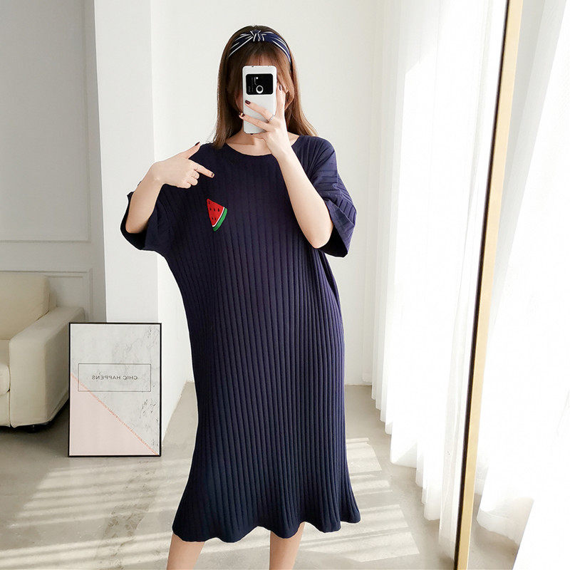 Summer fruit pit strip cotton nightdress short-sleeved thin section plus size fat sister 200 catties loose pregnant women's pajamas women