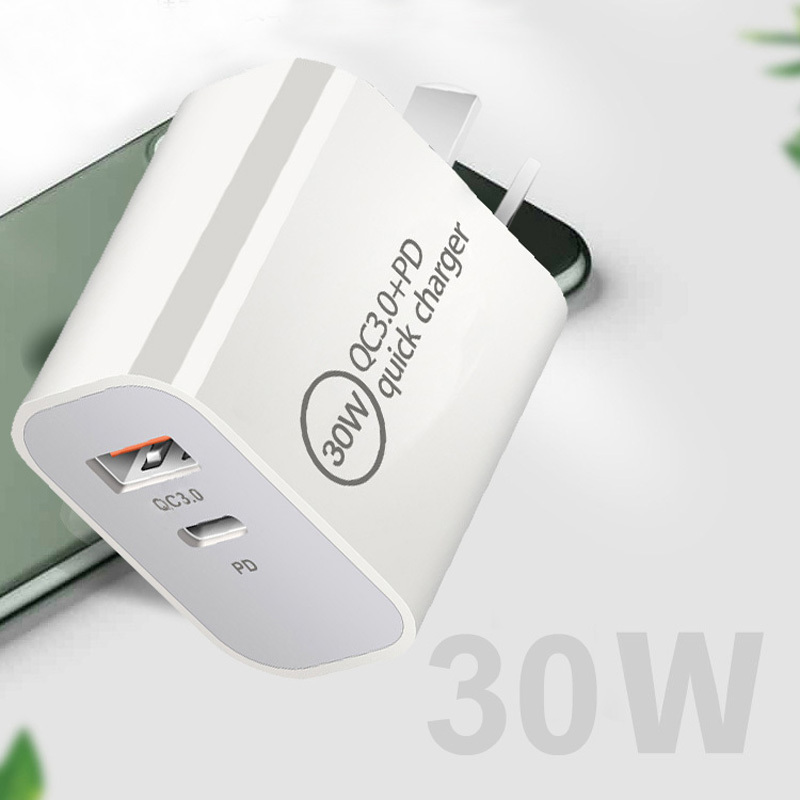 Australian Standard 30W Fast Charging Pd Charger Suitable for Android Phones, Qc3.0 Charger with Eight-Prong Plug, Usable in Australia and New Zealand Travel, Compatible with Domestic Three-Prong Sockets