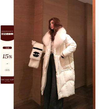 Li Wanjun 90% White Goose down Jacket, Versatile and Fashionable for Autumn and Winter, with a Fur Collar, New National Standard, Heavyweight, Warm, Long Coat