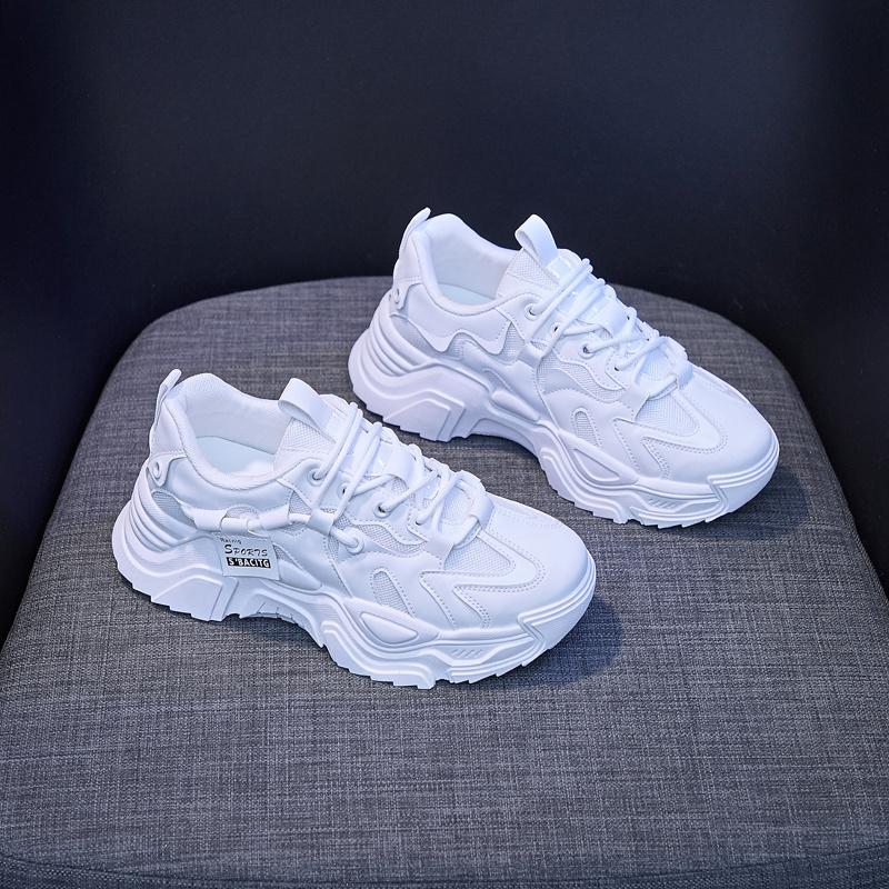 White Dad Sneakers for Women, New Winter Versatile Popular Style, Mesh Breathable White Sneakers, 2024 Spring and Autumn with Fleece Lining