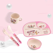  Natural bamboo fiber childrens tableware set 5-piece baby baby eating bowl fork spoon cartoon plant environmental protection