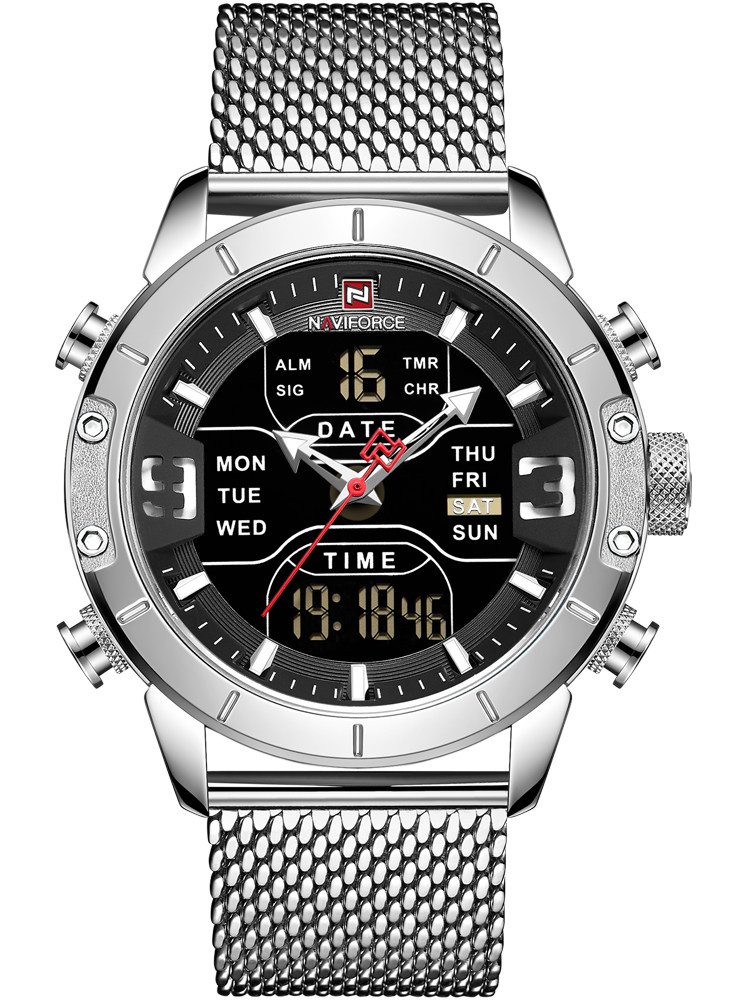 Heren quartz horloge met mesh stalen band multifunctioneel_voghion.com