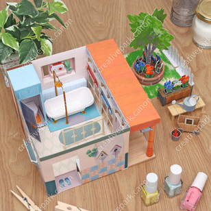 Miniature Bathroom Paper Model Digital Version Drawings Parent-Child Fun Craft Materials