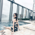 Áo tắm nữ chia nhỏ bảo thủ ba mảnh nhỏ che bụng Hàn Quốc ngực nhỏ gợi cảm tụ tập spa nóng áo tắm kích thước lớn bikini 2 mảnh màu đen Bộ đồ bơi hai mảnh
