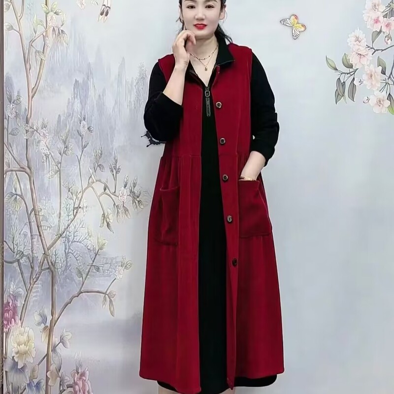 Autumn New Women's Long Vest, Fashionable and Elegant, Loose-Fitting, Over-The-Knee, Sleeveless, Solid Color, Versatile Vest Jacket