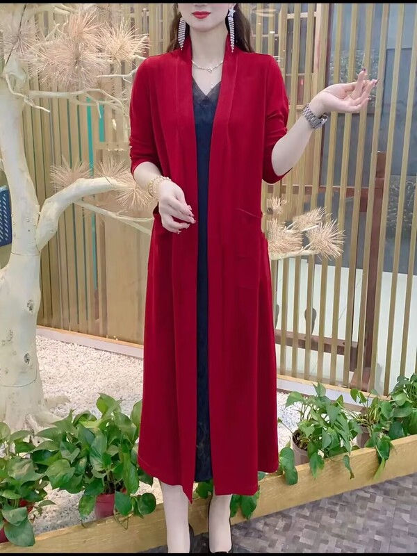 Spring and Summer New Style Fashionable and Elegant Women's Solid Color Loose Fit Long Over-The-Knee Shawl-Style Trench Coat