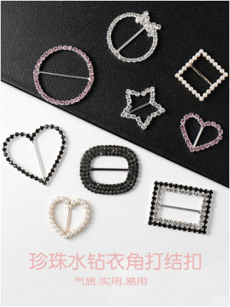 Korean version T-shirt downswing knot Decorative Pearl Buttoned Women's Clothing Corner Clothes Buttoned shirt 100 lap Water drill fixing buckle