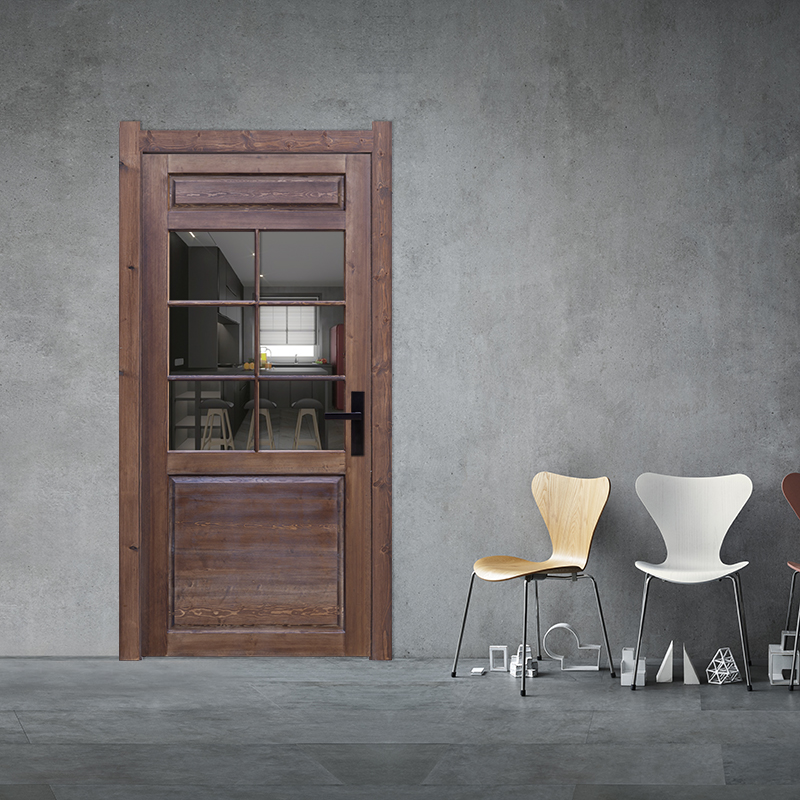 Custom pine wood solid wood flat open indoor door entry door Minroom glass wooden door door head shop single fan flat door open door