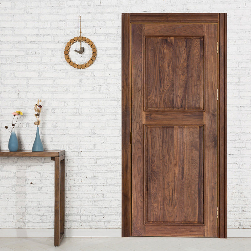 Custom black walnut pure wood Solid wood flat open interior door Solid wood composite door Walnut wood wood color