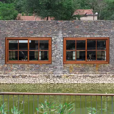 Library coffee shop dessert shop left and right push and pull solid wood glass windows custom flat push mobile wooden windows