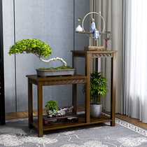Green flower stand living room floor-standing multi-layer balcony shelf solid wood indoor hanging orchid flower pot stand small space flower table